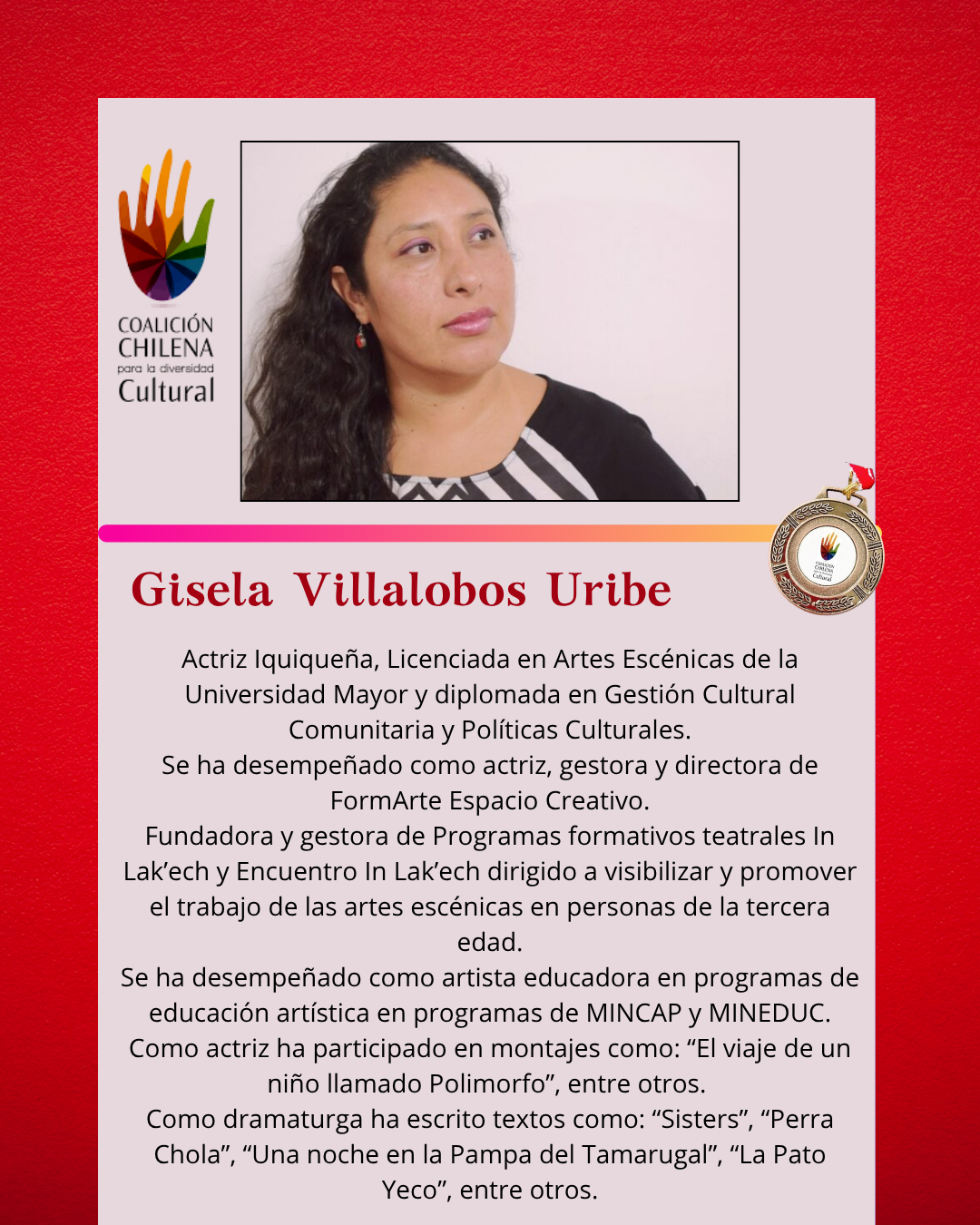 Reconocimiento a Gisela Villalobos de la Coalición Chilena por la Diversidad Cultural